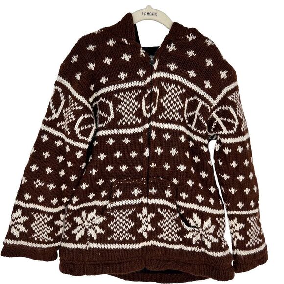 Lakhays Knit Kids Sweater Jacket Handmade Wool Full Zip Fleece Lined L - Picture 1 of 9